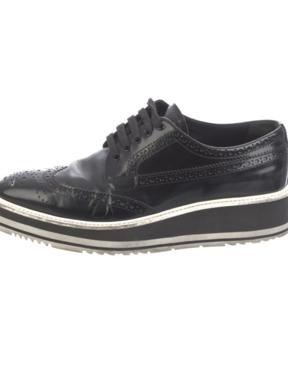 Women's Prada Vintage Black wingtip Platform Brogue Loafers size 8